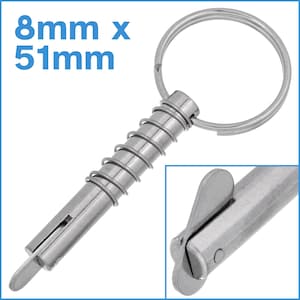 8mm x 51mm Spring Loaded Lock Pin 316 Stainless Steel Quick Release Self Locking With Keyring Clevis Fasten Push Pull Marine Security Tool