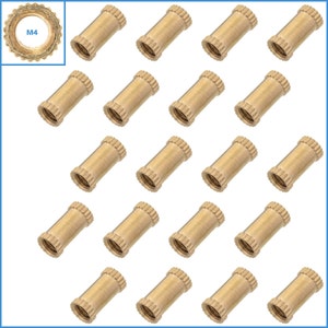 20 st M4 gänga 10 mm x 5 mm räfflade muttrar massiv mässing handdragna dubbelpassmutter fästa fästelement inbäddade runda insatser monteringsdelar verktyg