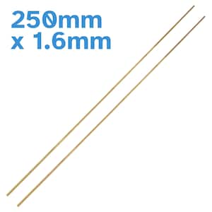 May include: Two slender, golden-colored rods, each measuring 9.8 inches long and 0.06 inches in diameter, are positioned diagonally against a white background. The text "250mm x 1.6mm" is displayed in blue.