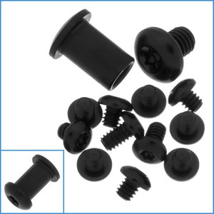 May include: A set of black screws and standoffs. The screws have a star-shaped head and the standoffs have a round head.