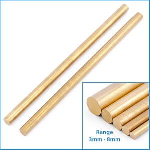 May include: Two gold-colored metal rods, each about 12 inches long, are lying on a white surface. A close-up image shows a variety of similar rods in different diameters, with the text "Range 3mm - 8mm".