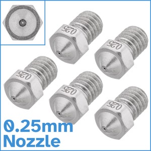 5pcs 0.25mm V6 3D Printer Nozzle Stainless Steel 1.75mm Filament 6mm M6 Thread Hole Extruder Hotend Spare Part Replace Fix Universal Screw