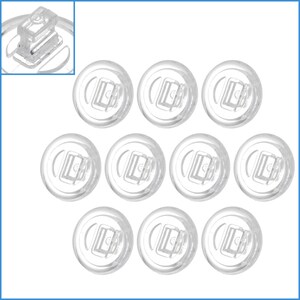 May include: A set of 12 clear plastic earring backs. The backs are round and have a small hole in the center. They are designed to hold earrings in place.