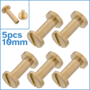 5 Sets 10mm x 4mm Chicago Brass Bookbinding Screws Slotted Flat Head Cap Binding Post Fastening Rivet Snap Photo Album Nail Bolt Insert Gold