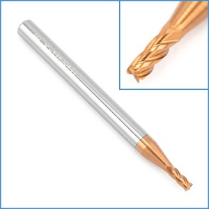 May include: A silver and gold-colored end mill with the text "BB Q2*4*50*4T" engraved on the silver shaft. The cutting end has a spiral design.