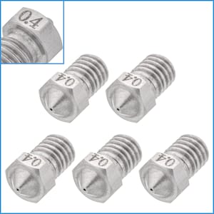 5pcs 0.4mm V6 3D Printer Nozzle Stainless Steel 1.75mm Filament 6mm M6 Thread Hole Extruder Hotend Spare Part Replace Fixing Universal Screw