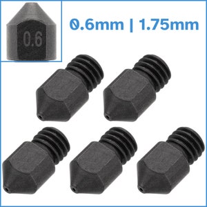 5 Stück 0,6mm MK8 3D Druckerdüse schwarz gehärtet Stahl 1,75mm Filament 6mm M6 Gewinde Spitze Extruder Heißend Ersatzteil Ersetzen Guss