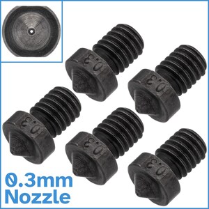 5pcs 0.3mm V6 3D Printer Nozzle Black Hardened Die Steel 1.75mm Filament 6mm M6 Thread Extruder Hotend Spare Part Replace Heater Fixing Cast