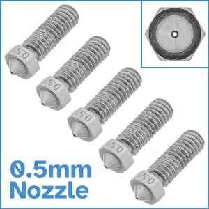 5pcs 0.5mm Volcano Hotend 3D Printer Nozzle Stainless Steel 1.75mm Filament M6 Thread Slow Printing Extruder Spare Part Replace Temperature