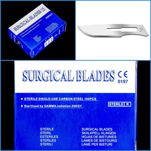 100 lames de scalpel chirurgicaux scellées stériles en acier au carbone n° 10 Artisanat bricolage outil de coupe pour sculpture - Convient pour les poignées n° 3, 5, 7, 9