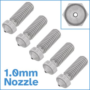 5pcs 1.0mm Volcano Hotend 3D Printer Nozzle Stainless Steel 1.75mm Filament M6 Thread Slow Printing Extruder Spare Part Replace Temperature