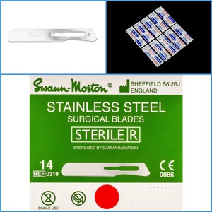 10個 No. 14 スワン モートン ステンレススチール 密封滅菌メス刃 クラフト彫刻カット切削工具 - ハンドル#3、5、7、9に適合