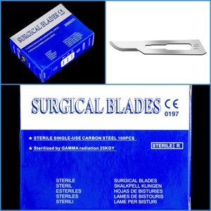 100 lames de scalpel chirurgicaux scellées stériles en acier au carbone n° 15 artisanat outil de coupe pour sculpter et découper soi-même - Convient pour les poignées n° 3, 5, 7, 9
