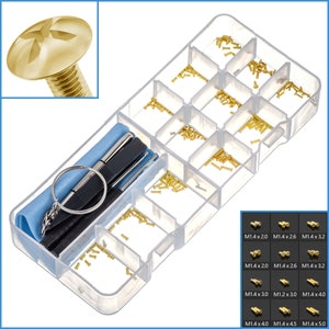 150pcs Gold Phillips Head Micro Screw Set M1.4 1.4mm M1.2 1.2mm Screwdriver Tweezer Hinge Nose Pad Glasses Specs Frame Fix Mini Tiny Tool