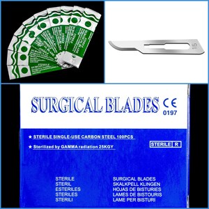 10 lames de scalpel chirurgicaux scellées stériles en acier au carbone n° 15 artisanat outil de coupe pour sculpter et découper soi-même - Convient pour les poignées n° 3, 5, 7, 9