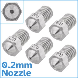 5pcs 0.2mm V6 3D Printer Nozzle Stainless Steel 1.75mm Filament 6mm M6 Thread Hole Extruder Hotend Spare Part Replace Fix Universal Screw