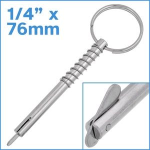 1/4&quot; x 76mm Spring Loaded Lock Pin 316 Stainless Steel Quick Release Self Locking With Keyring Clevis Fasten Push Pull Marine Security Tool