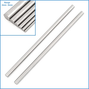 May include: Two shiny, silver metal rods are displayed diagonally against a white background. A smaller inset shows a range of metal rods, varying in diameter from 2mm to 8mm. The rods have a smooth, reflective surface.