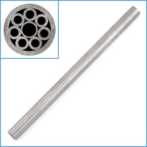 May include: A silver metal rod with a circular design at one end. The design features eight small circles arranged in a circular pattern.