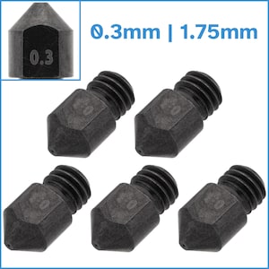 5 Stück 0,3 mm MK8 3D Drucker Nozzle schwarz gehärteter Die Stahl 1,75 mm Filament 6 mm M6 Gewinde Spitze Extruder Hotend Ersatzteil Ersetzen gegossen