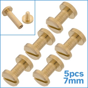 5 Sets 7mm x 4mm Chicago Brass Bookbinding Screws Slotted Flat Head Cap Binding Post Fastening Rivet Snap Photo Album Nail Bolt Insert Gold