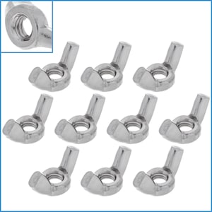 10pcs M6 Thread 26mm Wing Nuts 304 Stainless Steel Butterfly Bolt Hand Tighten Thumb Nut Fasten Fastener Claw Locking Assembly Part Tool
