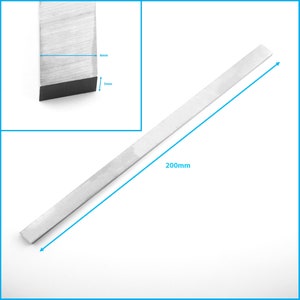 May include: A silver metal chisel blade with a 6mm by 5mm cutting edge and a 200mm length.