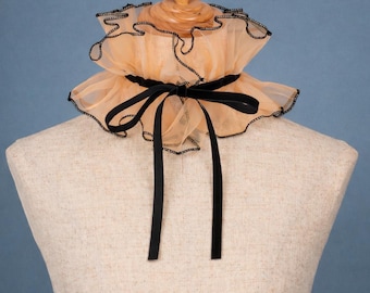 Orange Ruffled Organza False Collar Polyester Vintage Victorian Design For Women Girls Ladies Collared High Neck Tie For Cosplay Outfit
