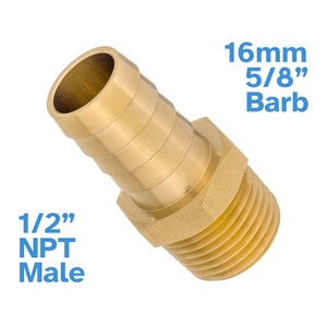 Raccordo in ottone da 16 mm per tubo flessibile con filettatura maschio NPT da 1/2" con valvola diritta, giunto, adattatore per convertitore di acqua e gas, riduttore per tubo con spina