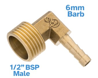 Brass Elbow Fitting 6mm Barb Hose To 1/2" BSP Male Valve Pipe 90 Degree Connector Joint Water Gas Air Adapter Reducer Threaded Barbed Tube