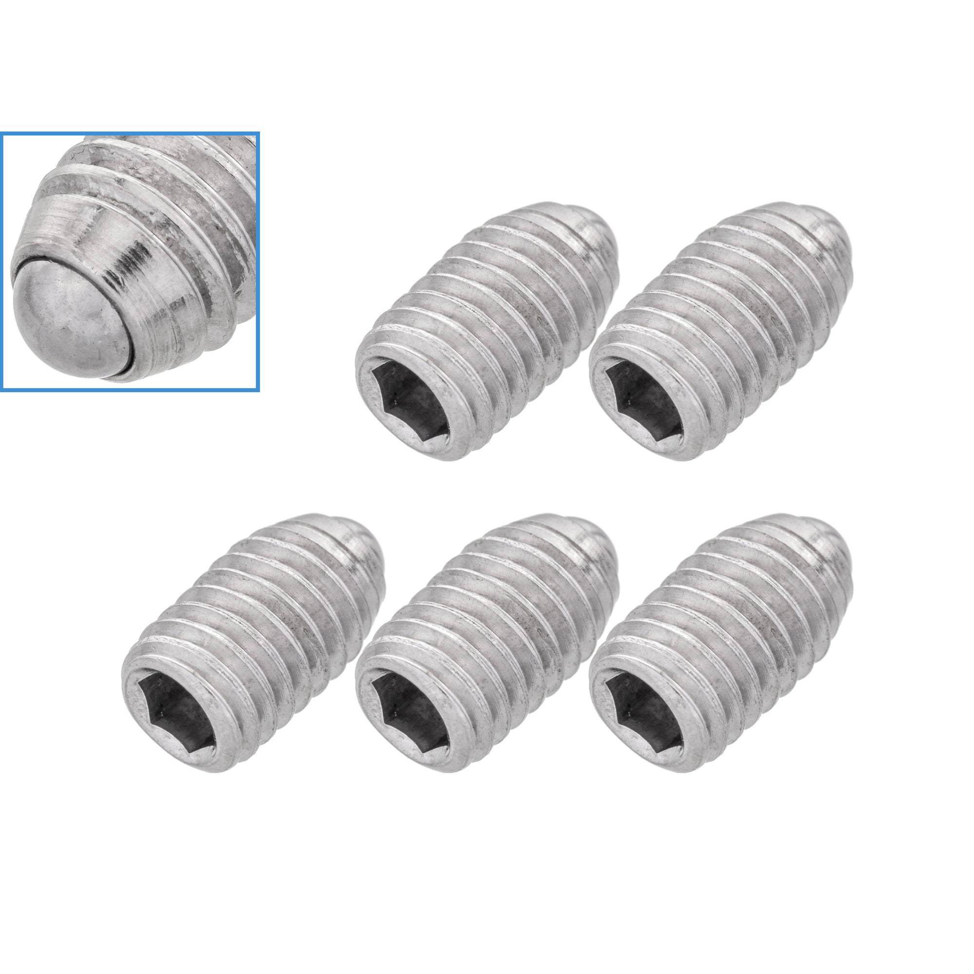 5pcs M5 x 8mm Threaded Ball Spring Plunger Stainless Steel 20N Max Load Screw Bolt Hex Socket Point Grub Indexing Positioning Loading Tool