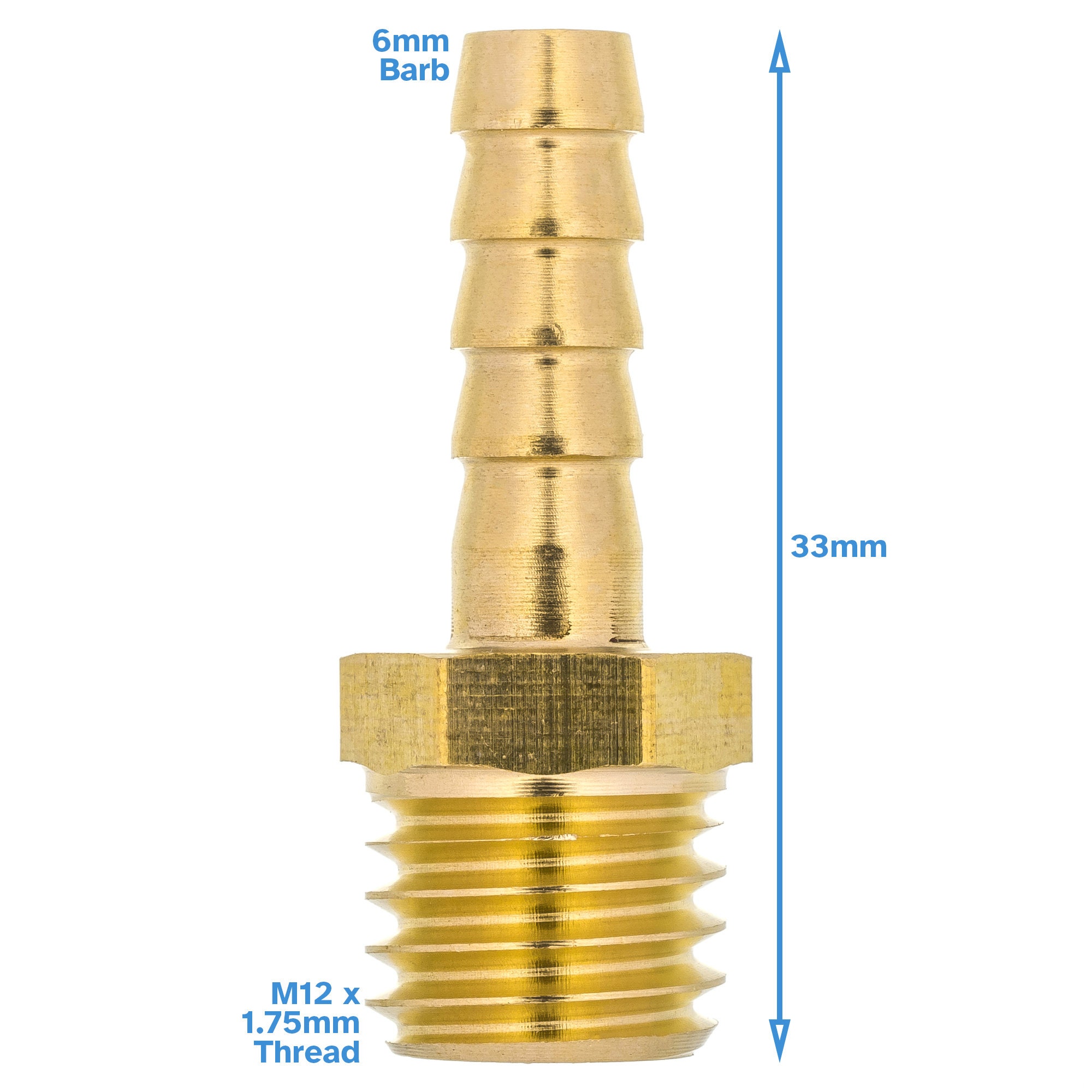 Brass Fitting 6mm Barb M12 X 1.75mm Male Thread Hose Tail End Threaded ...