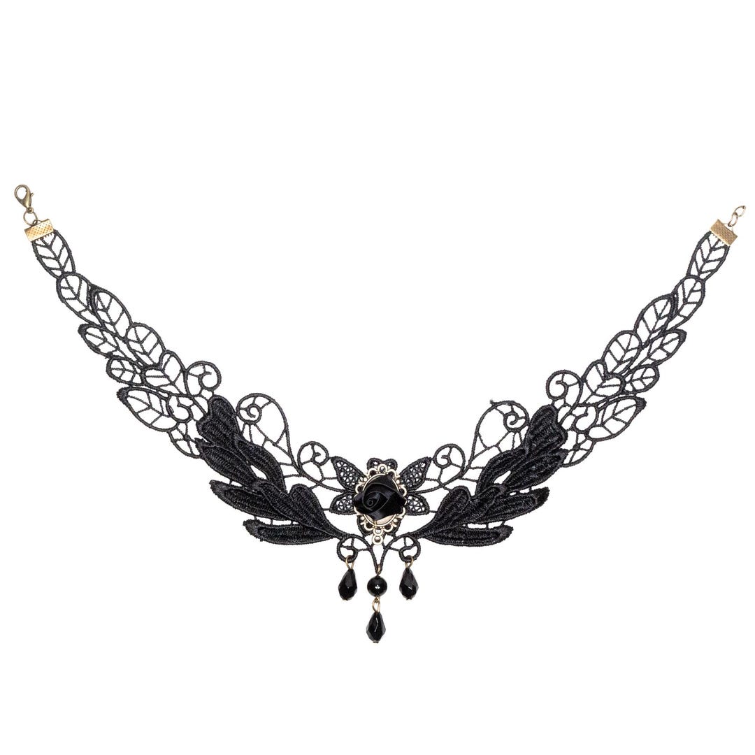 Black Rose Gothic Choker Flower Lace Cotton Fabric Necklace Vintage ...