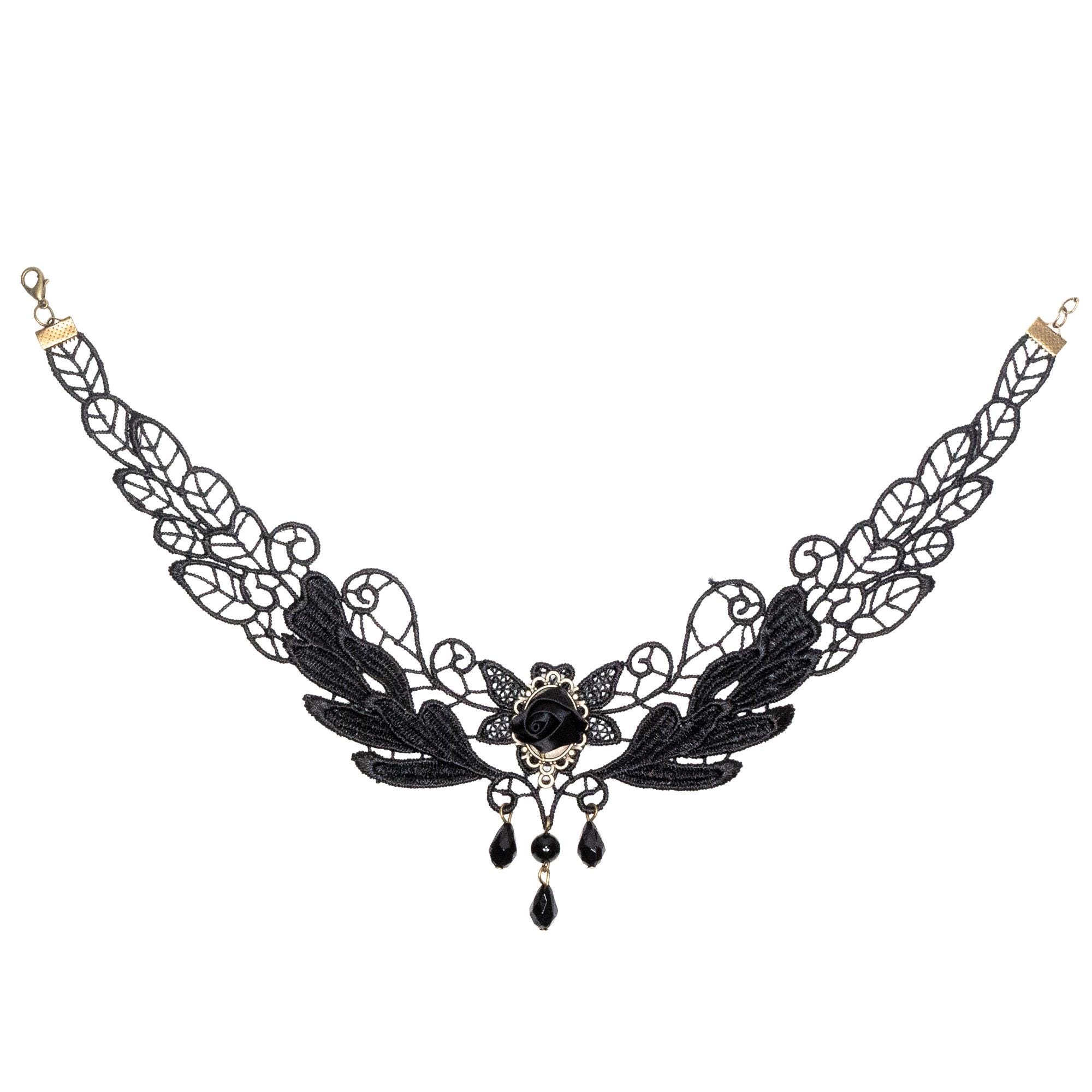 Black Rose Gothic Choker Flower Lace Cotton Fabric Necklace Vintage ...