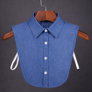 Blue Denim False Classic Cotton Collar Design For Women Girls Ladies Collared Button Shirt Classical Oxford Bust Blouse Pointed Style Jumper