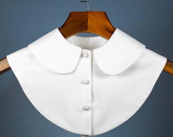 White False Round Peter Pan Button Collar Polyester Plain Design For Women Girls Ladies Classic Rounded Neck Collared Shirt Bust Blouse