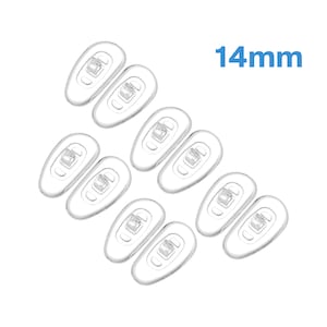 Puede incluir: Un juego de 12 almohadillas nasales de silicona transparente para gafas. Las almohadillas tienen un tamaño de 14 mm y tienen un pequeño agujero en el centro.