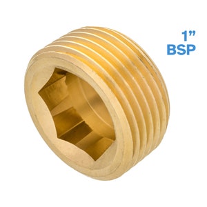 May include: A brass 1" BSP threaded plug with a hexagonal head.