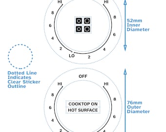 2 Dials Hi-Lo-Hi Cooktop Burner Self Adhesive Label Black Print Clear Back For Samsung - Hob Knob Switch Oven Stickers Replacement Gas Stove