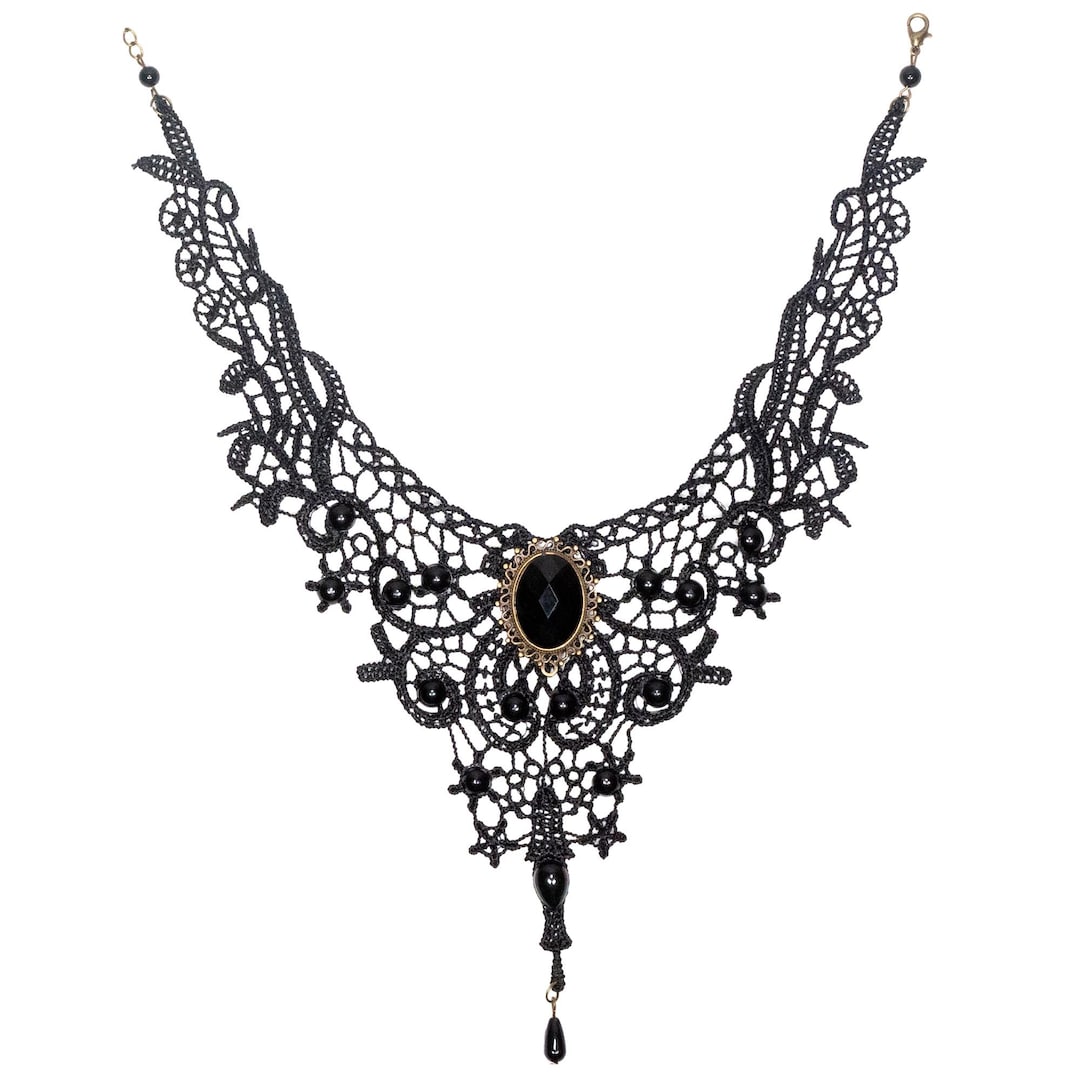 Black Gothic Choker Flower Lace Cotton Fabric Necklace Vintage ...