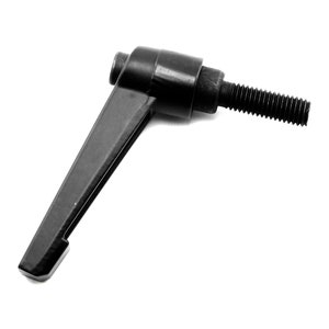 Puede incluir: Manija de palanca de plástico negro con un eje de metal roscado. La manija está diseñada para apretar o aflojar objetos.
