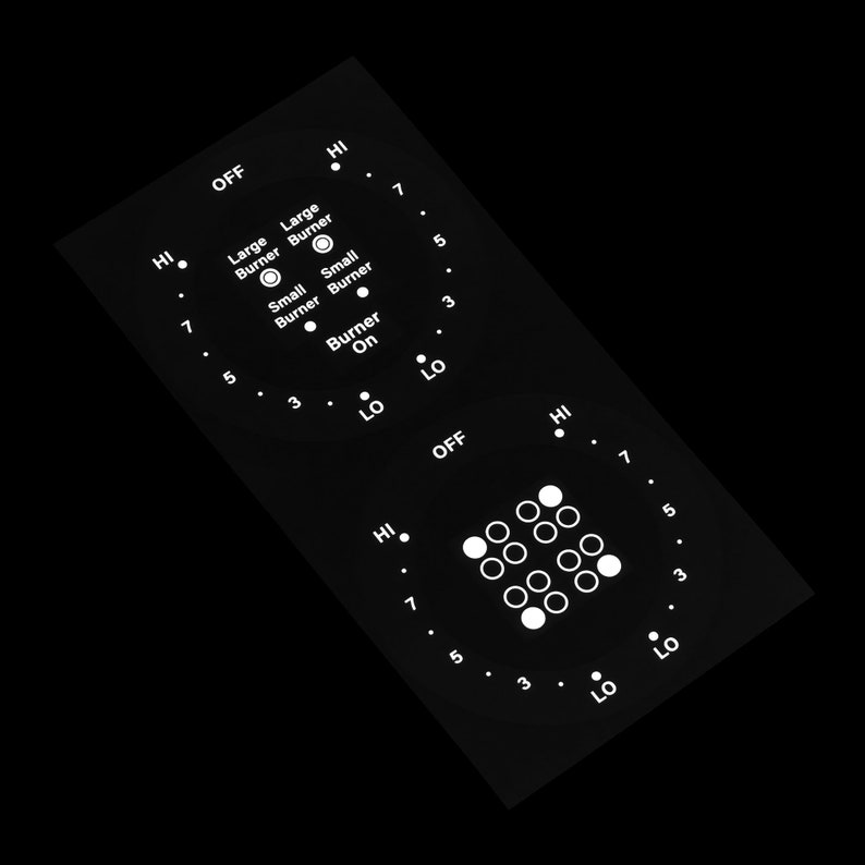 White Print 2 Dials Hilo Lohi Cooktop Burner Self Adhesive Label