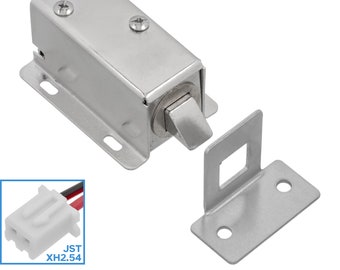 May include: A silver electric door lock with a metal strike plate and a JST XH2.54 connector. The lock has a silver latch and a red and black wire.