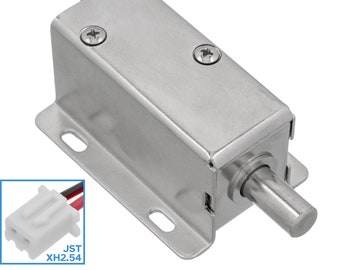 May include: A silver electric door lock with a metal latch and a red and black wire connector labeled "JST XH2.54".