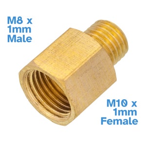 M8 x 1mm Male To M10 x 1mm Female Brass Pipe Fitting Coupler Reducer Hex Head Water Gas Oil Fuel Tube Threaded Connector Adaptor Joiner