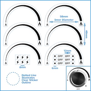 6 demi-étiquettes auto-adhésives en haut, dégradé dans le sens des aiguilles d'une montre, impression noire, fond transparent, autocollant pour four à bouton de cadran pour remplacer la table de cuisson et la plaque de cuisson