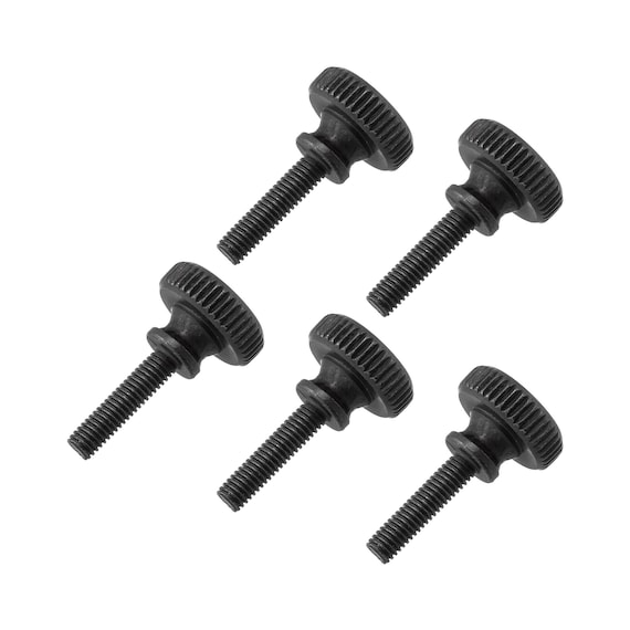 5pcs M3 X 12mm Black Thumb Screw Knurled Head Carbon Steel Hand Tighten Loosen Nut Lock Clamp Threaded Knurling Bolt Fasten Tightening Tool