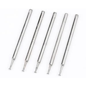 May include: Five silver metal drill bits with different shaped tips.