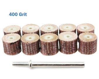 11 stuks schuurflap 400 korrel fijn 9 mm ronde kop wiel 3 mm schacht doorn zand papier trommel schuurmachine slijpen roterende boor gereedschapset