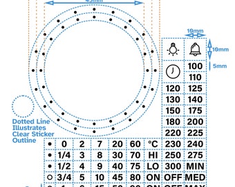 Black Text on Clear 60pc Celsius Separate Two Ring 45mm 52mm Dial Oven 60 120 Timer Temp Control Hob Top Knob Decal Stove Sticker Labels